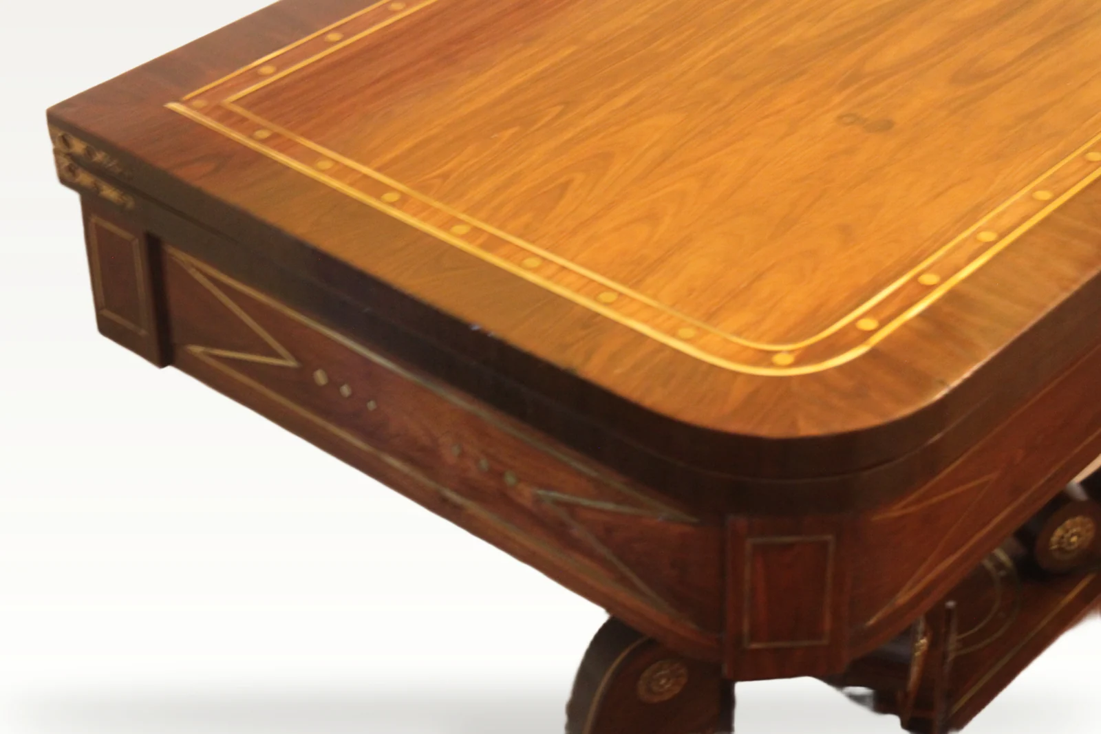 A fine Regency period mahogany brass inlaid fold-over card table — view 5
