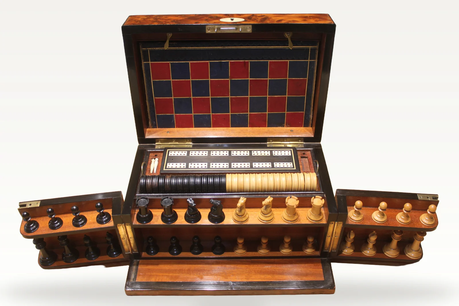 Victorian burr walnut games compendium