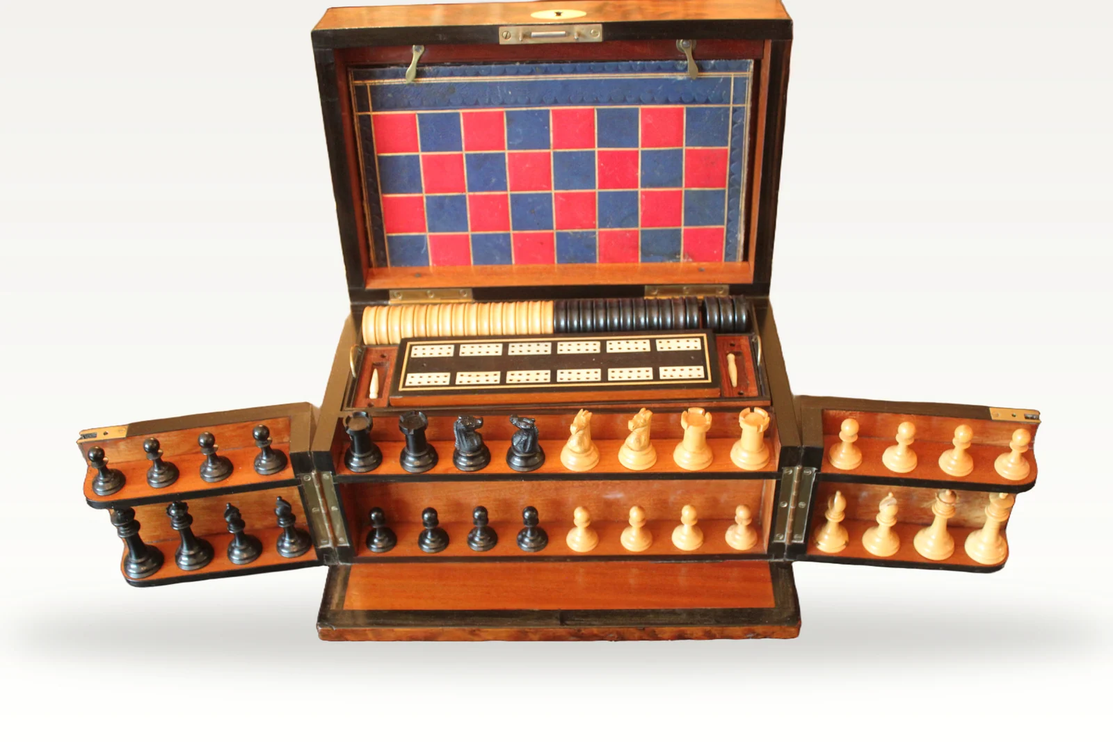 Victorian burr walnut games compendium — view 2