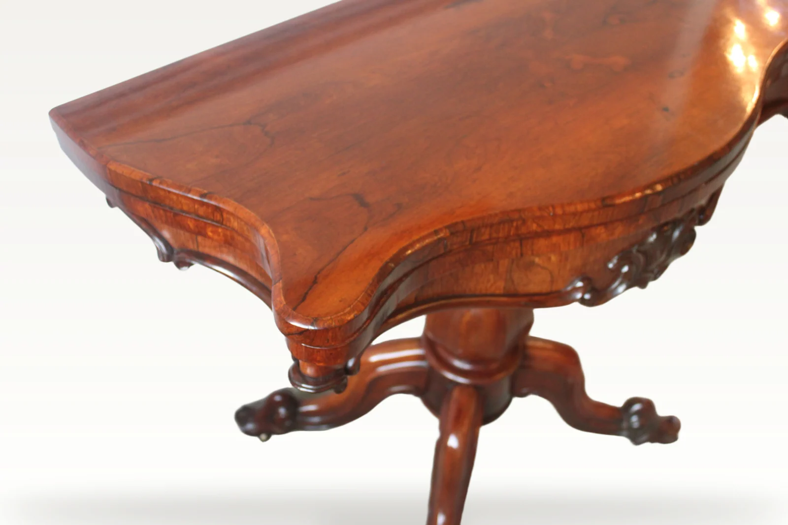 Victorian rosewood serpentine foldover tea table — view 4