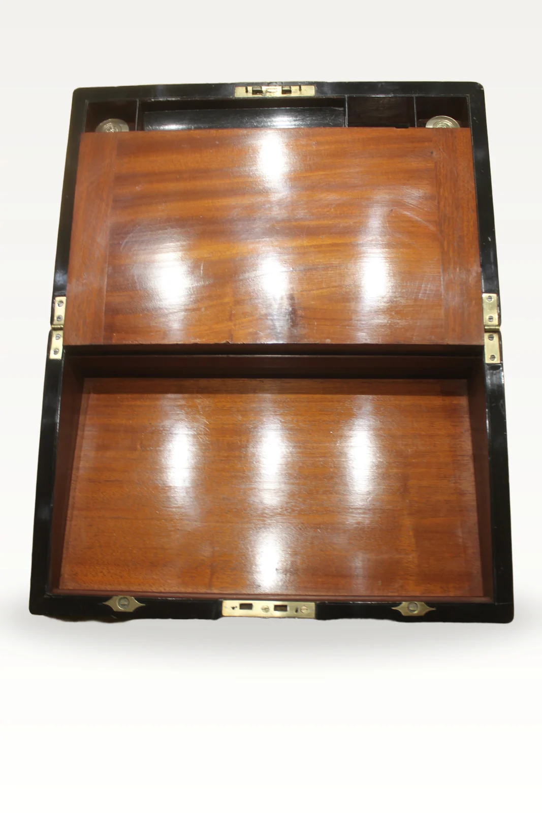 Burr walnut writing slope with secret drawers and Bramah lock — view 8