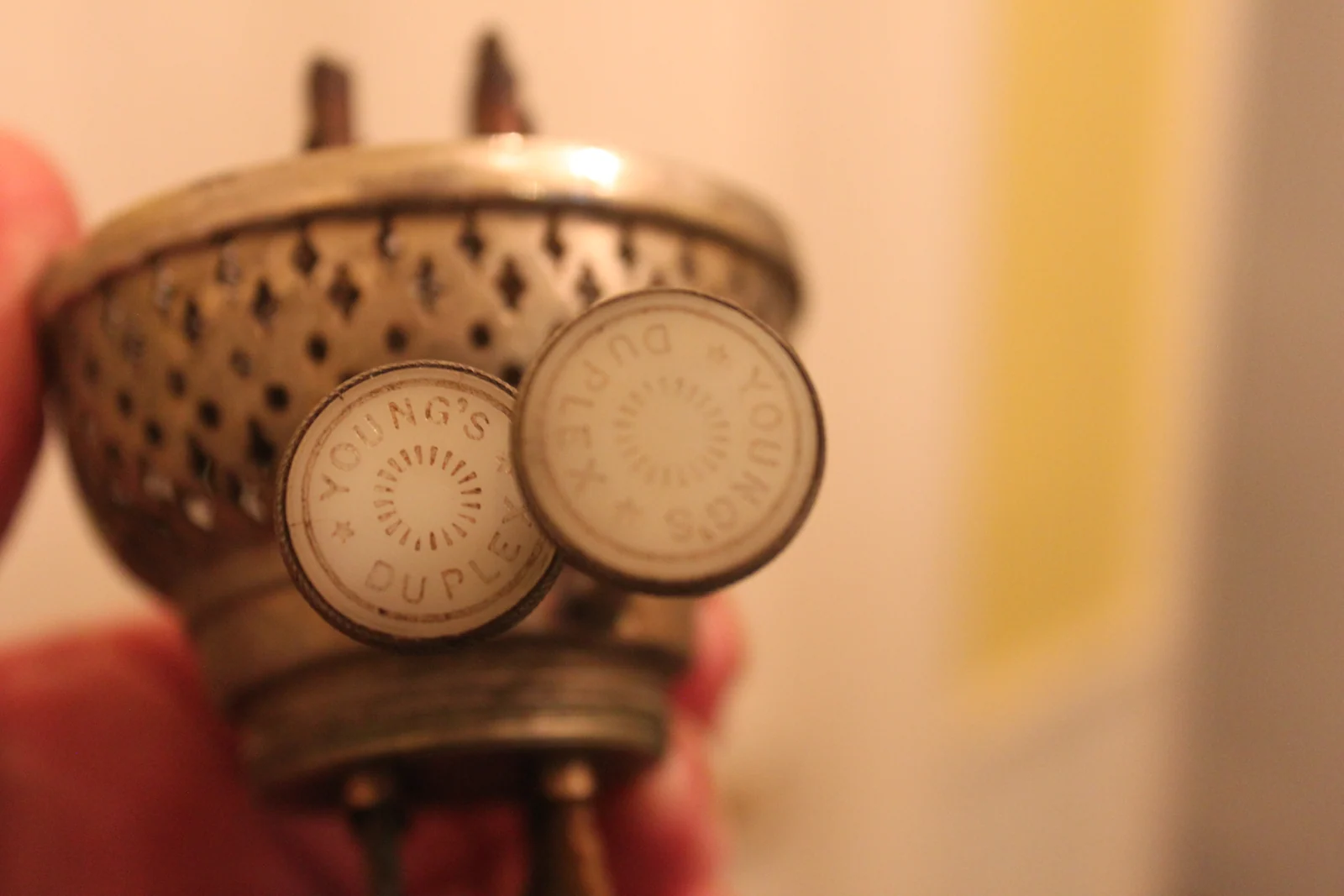 Arts & crafts Victorian pewter and glass oil lamp — view 3