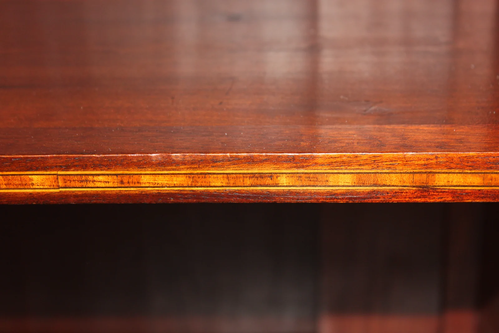 "Sheraton Revival" mahogany inlaid open bookcase — view 4