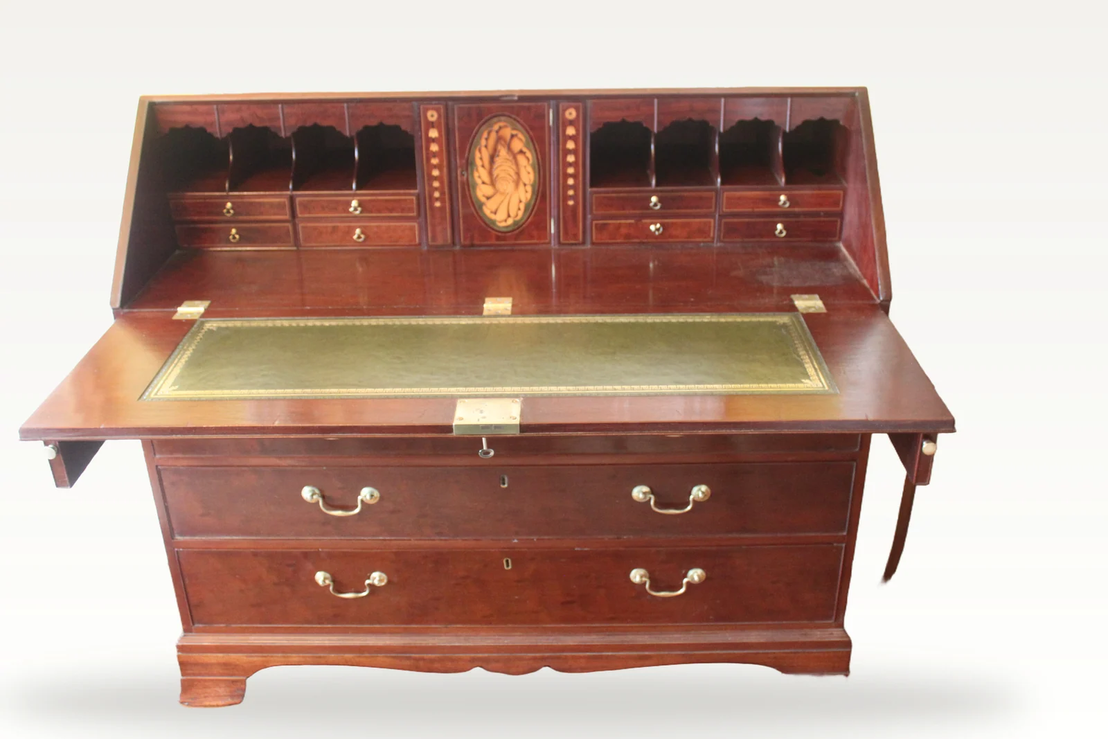 A large George III mahogany bureau with fitted interior