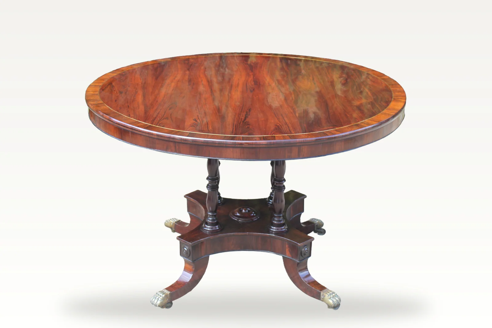 Regency period rosewood and brass inlaid centre or breakfast table