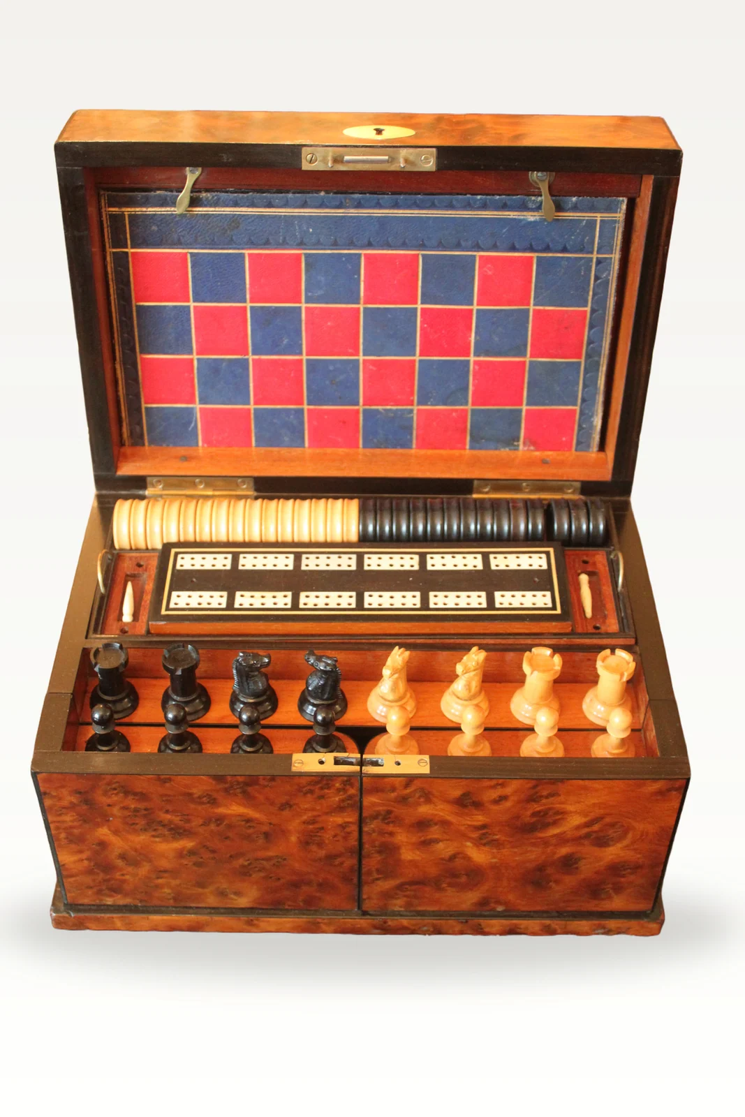 Victorian burr walnut games compendium — view 4
