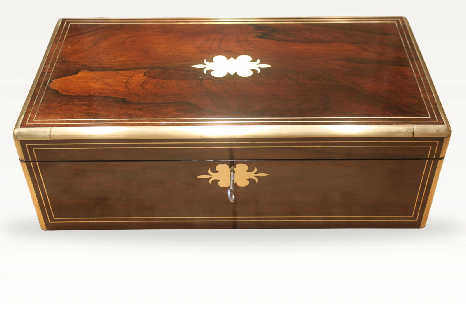 A large 19th century rosewood writing slope with brass inlay