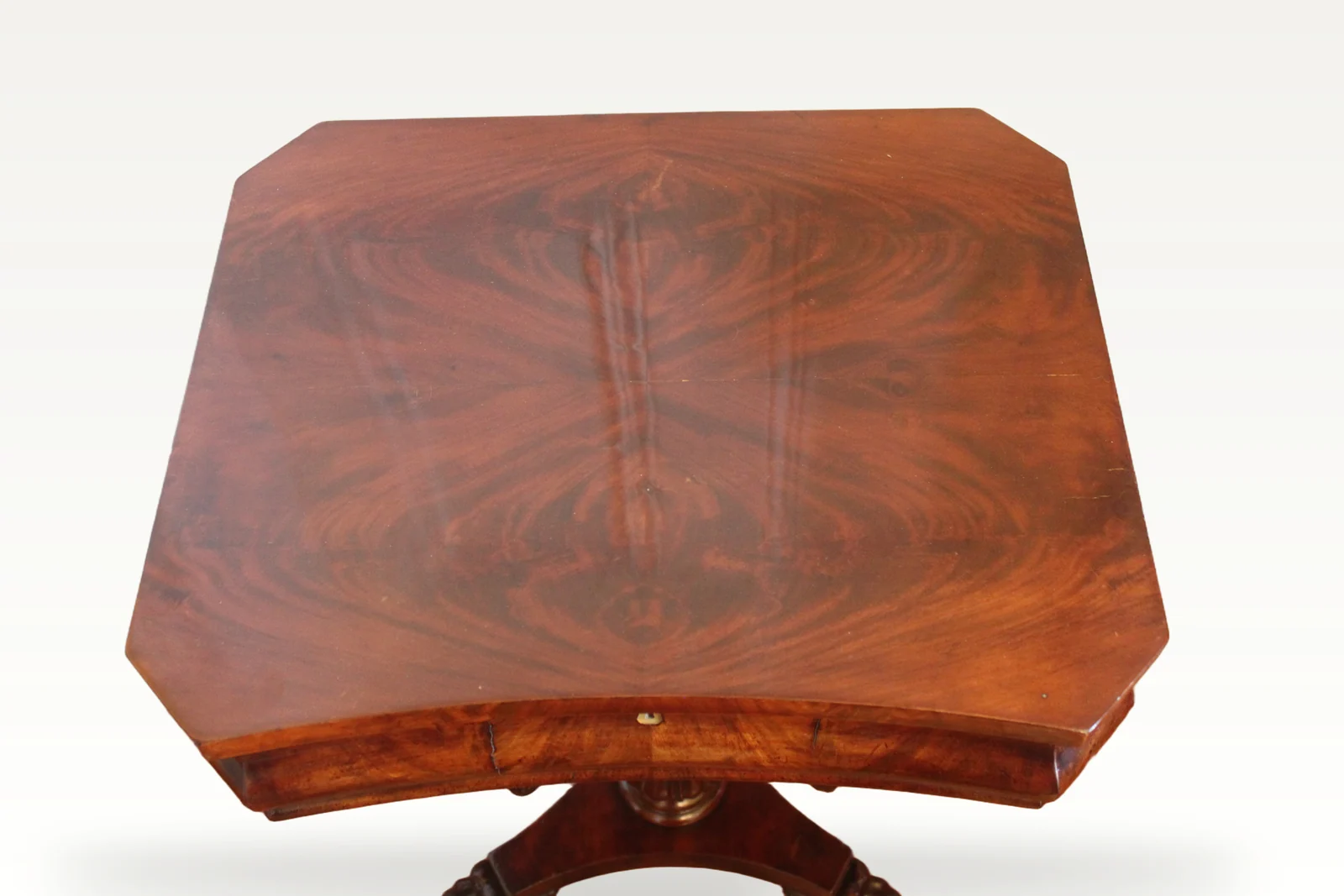 A lovely early Victorian curl grain mahogany sewing/work table — view 2