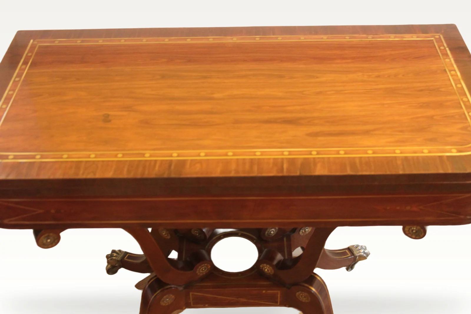 A fine Regency period mahogany brass inlaid fold-over card table — view 4