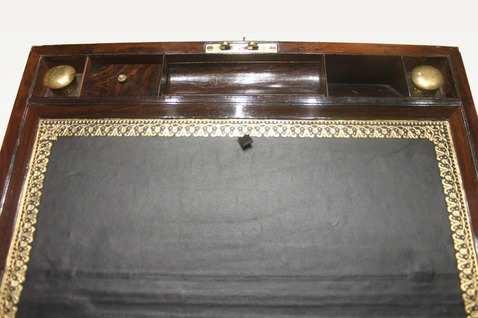 A substantial and impressive late Georgian rosewood and brass inlaid writing slo — view 8