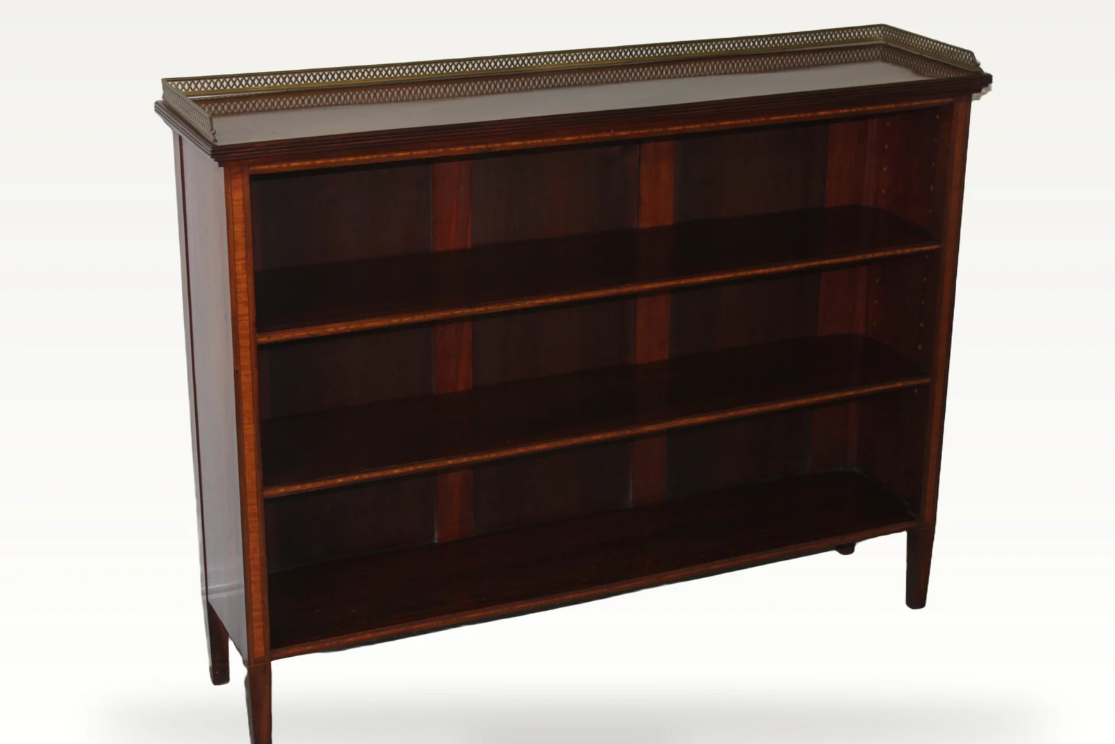 "Sheraton Revival" mahogany inlaid open bookcase