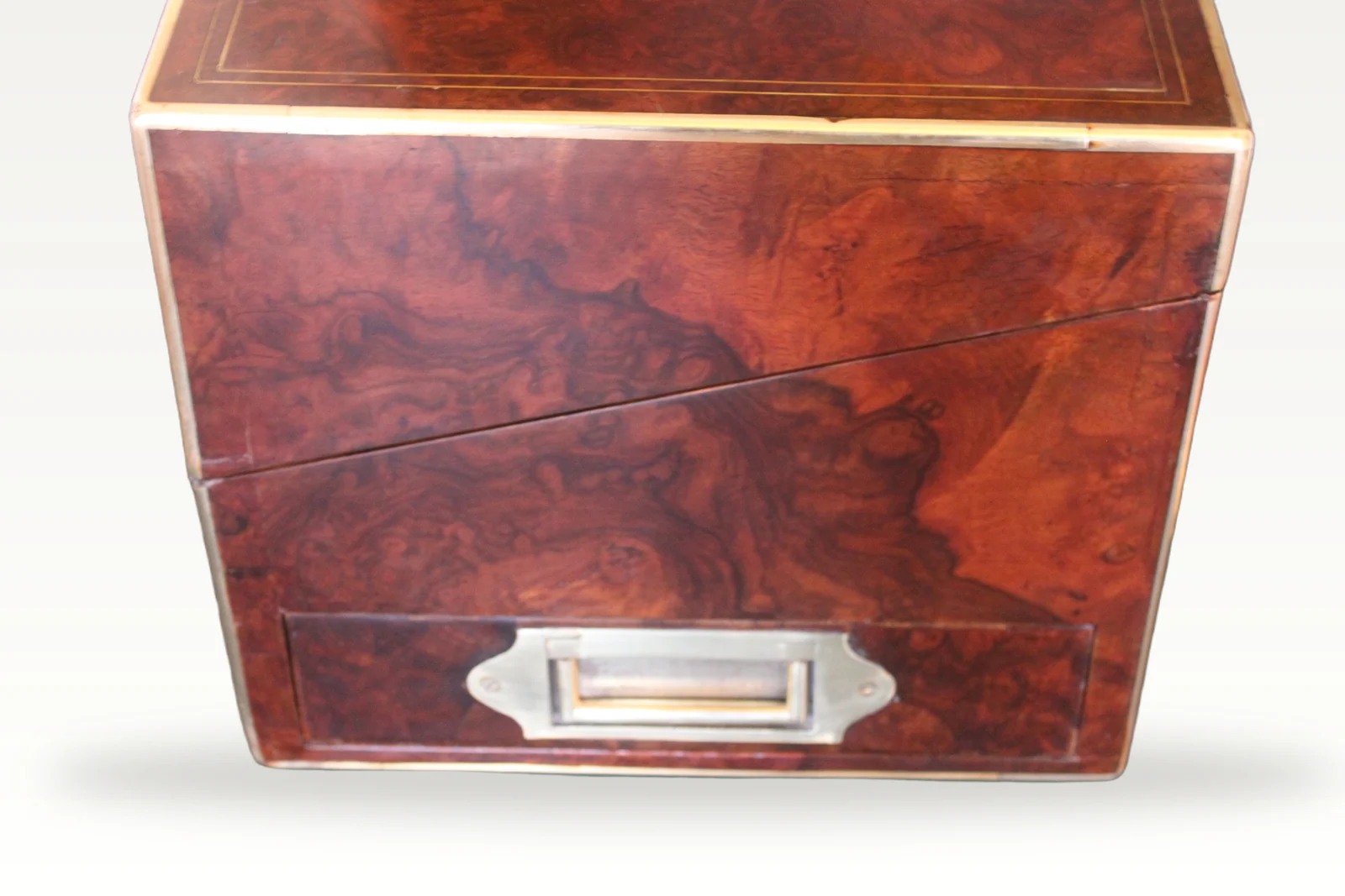 Victorian burr walnut writing slope with secret drawers and compartment. — view 5