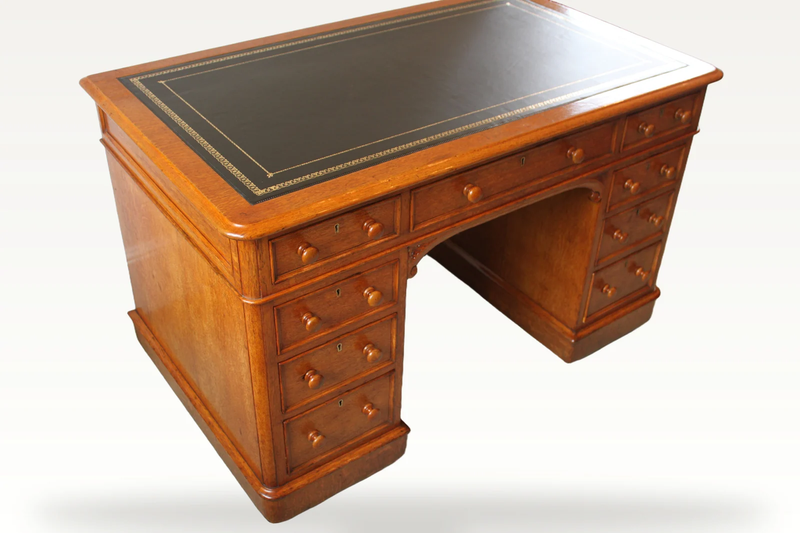 Victorian oak nine drawer pedestal desk by Edwards & Roberts — view 3