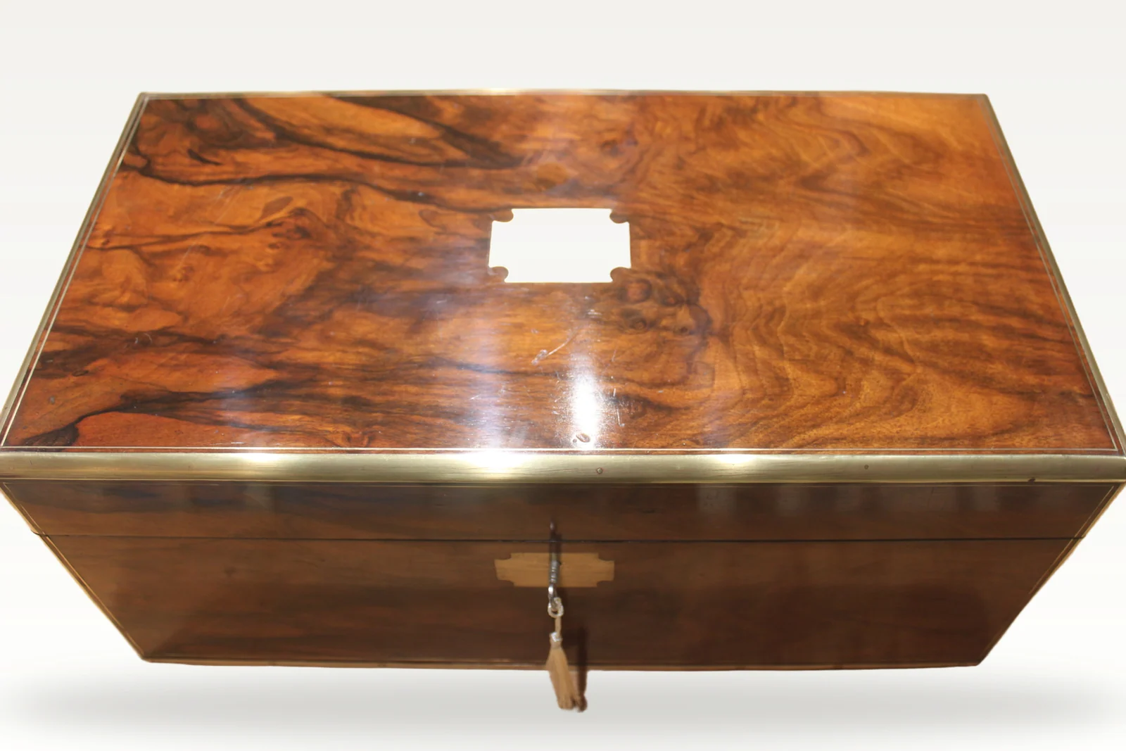 Large Victorian brass figured walnut writing slope with secret drawers 4903 — view 2