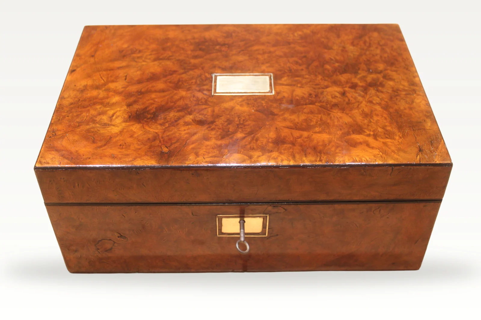 Victorian burr walnut writing slope — view 2