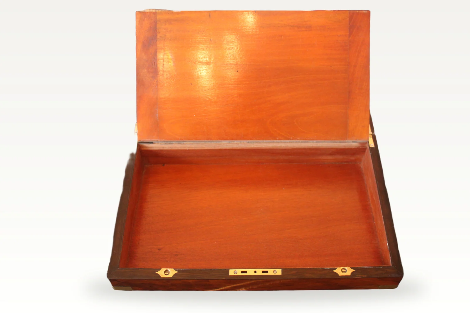 Victorian figured walnut writing slope with brass corners — view 6