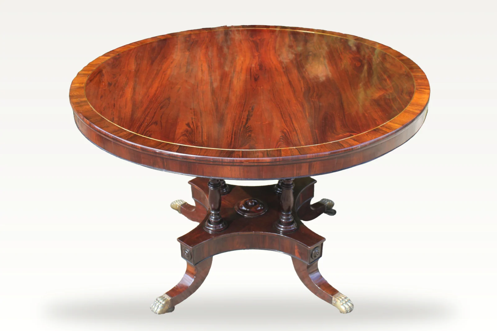 Regency period rosewood and brass inlaid centre or breakfast table — view 6