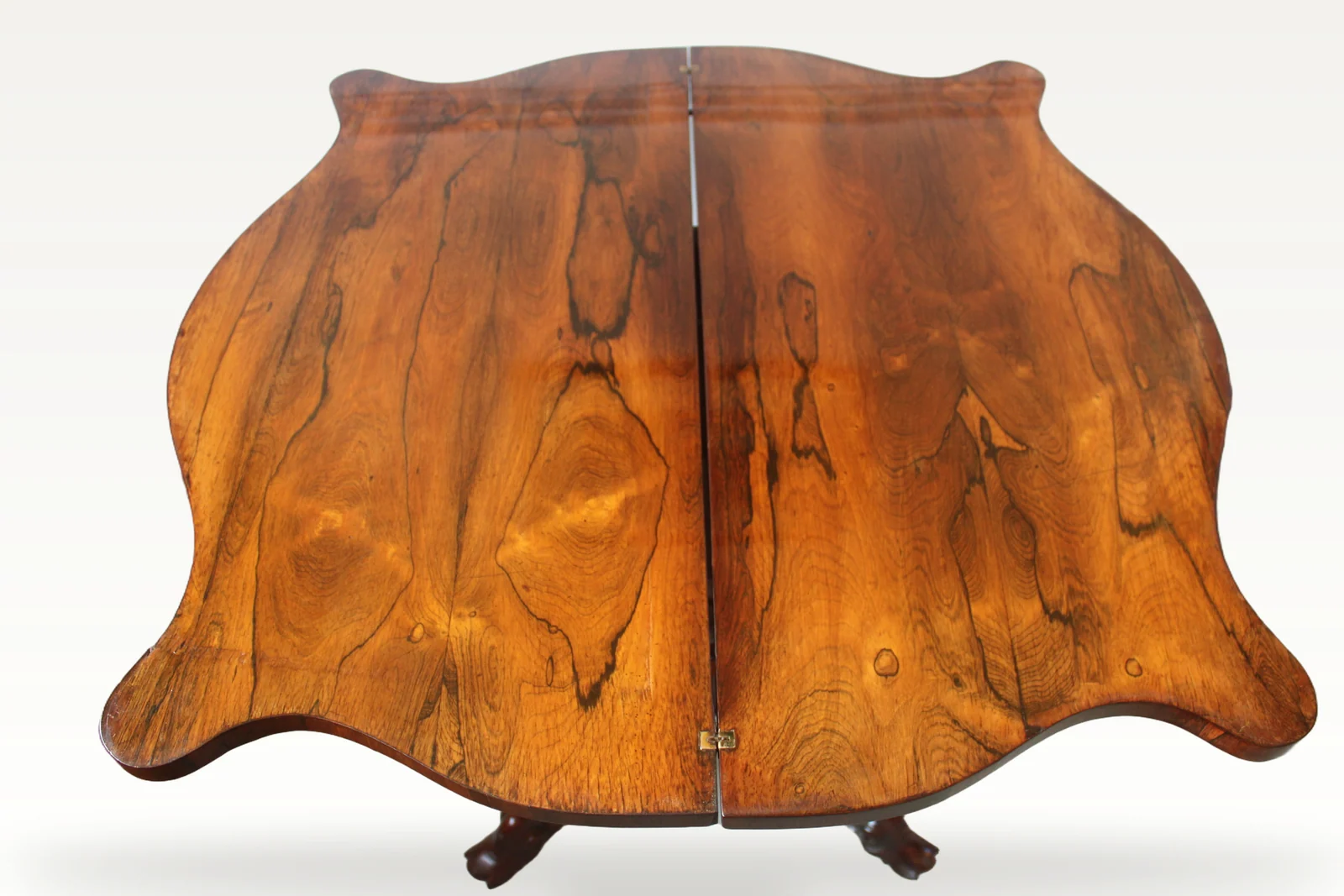 Victorian rosewood serpentine foldover tea table — view 6