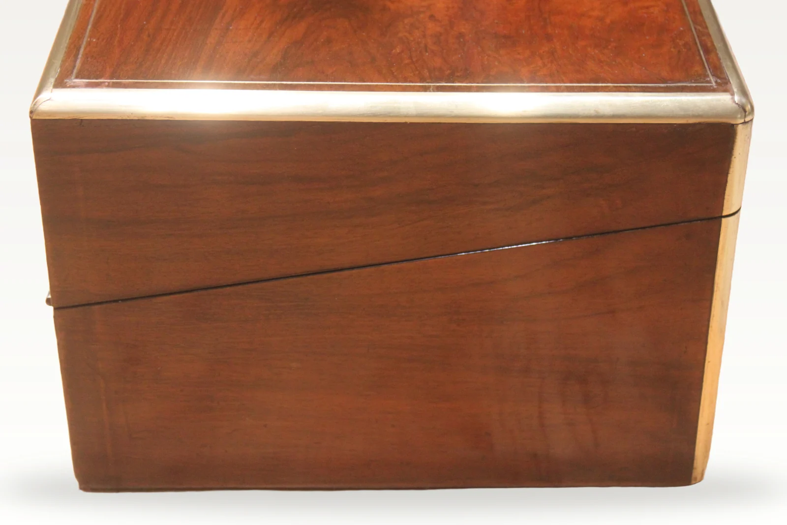 Victorian walnut and brass bound writing slope with secret drawers — view 2