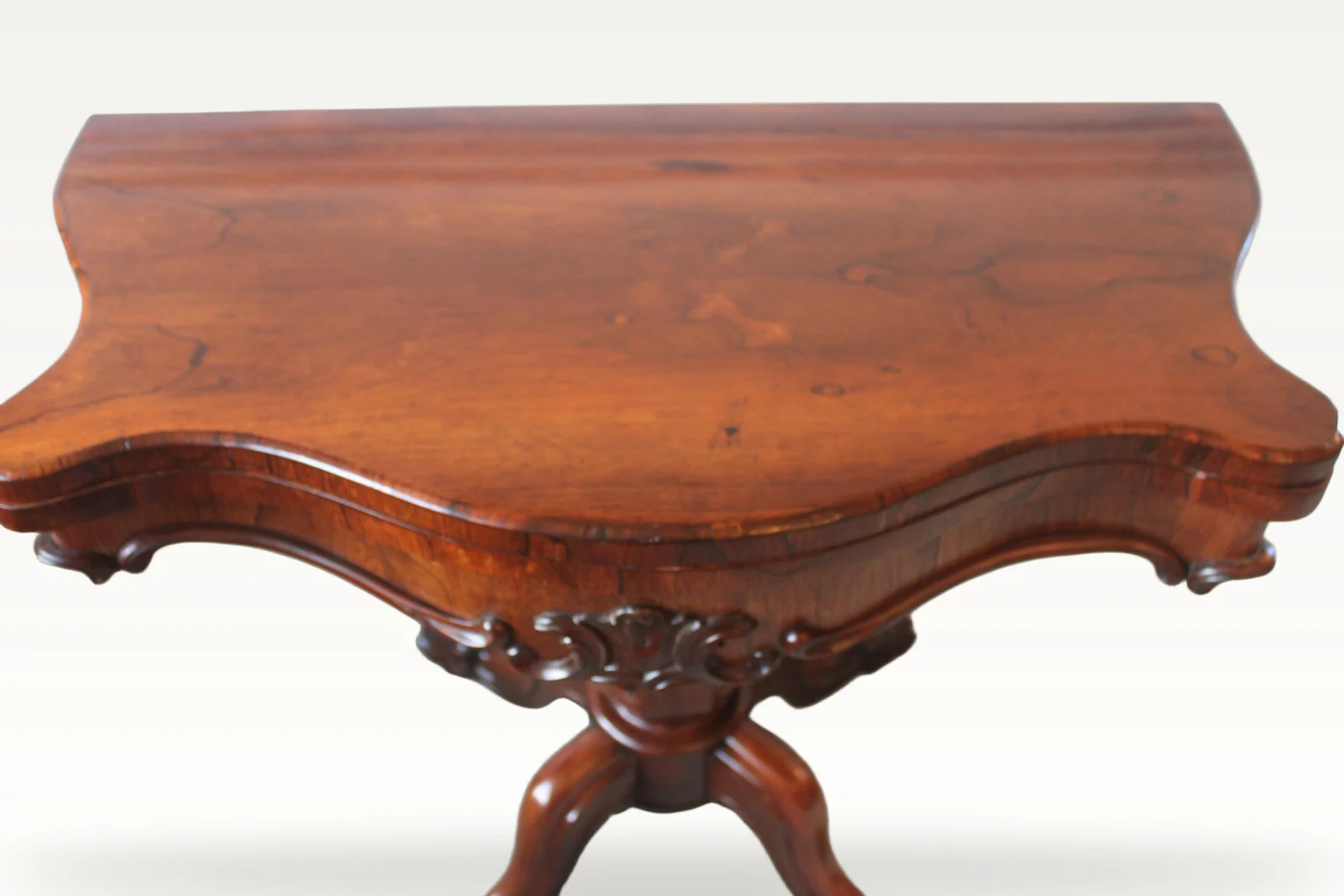 Victorian rosewood serpentine foldover tea table — view 2