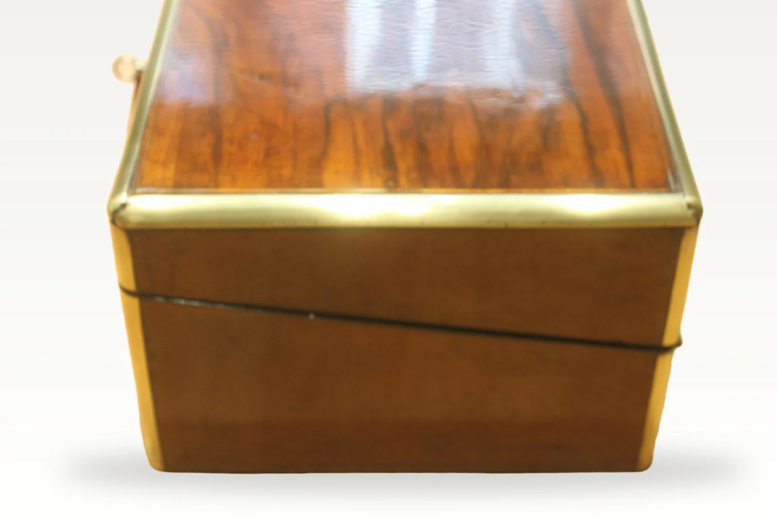 Victorian walnut and brass bound writing slope with Bramah lock, key and secret — view 2