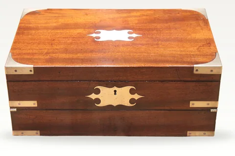 Late Georgian mahogany campaign bi-fold writing slope
