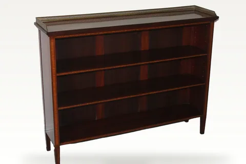 "Sheraton Revival" mahogany inlaid open bookcase