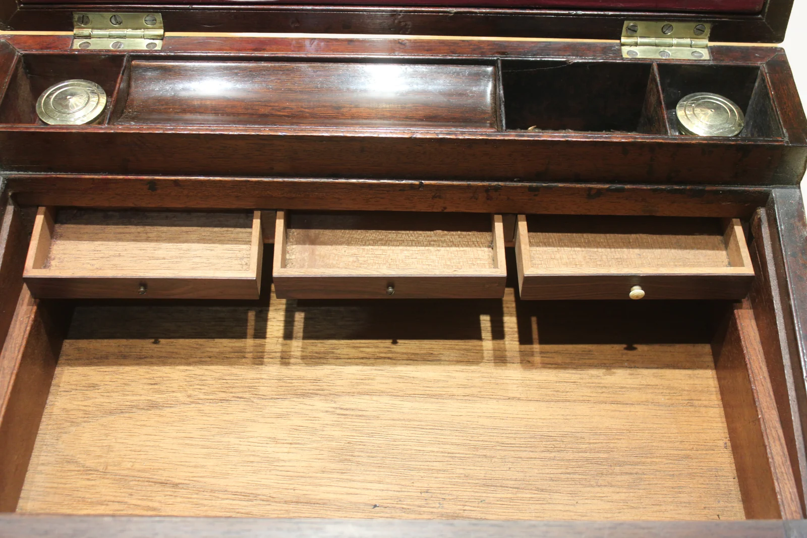 Late Georgian mahogany campaign bi-fold writing slope — view 12