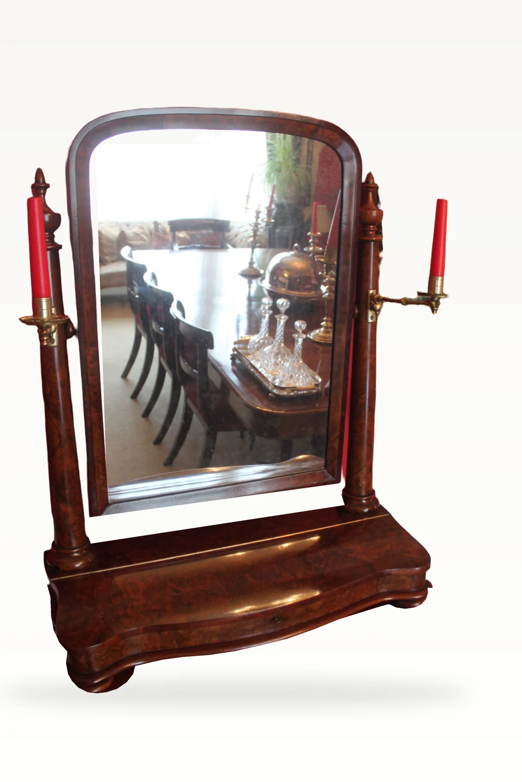 A large Victorian burr walnut toilet or dressing mirror. — view 3