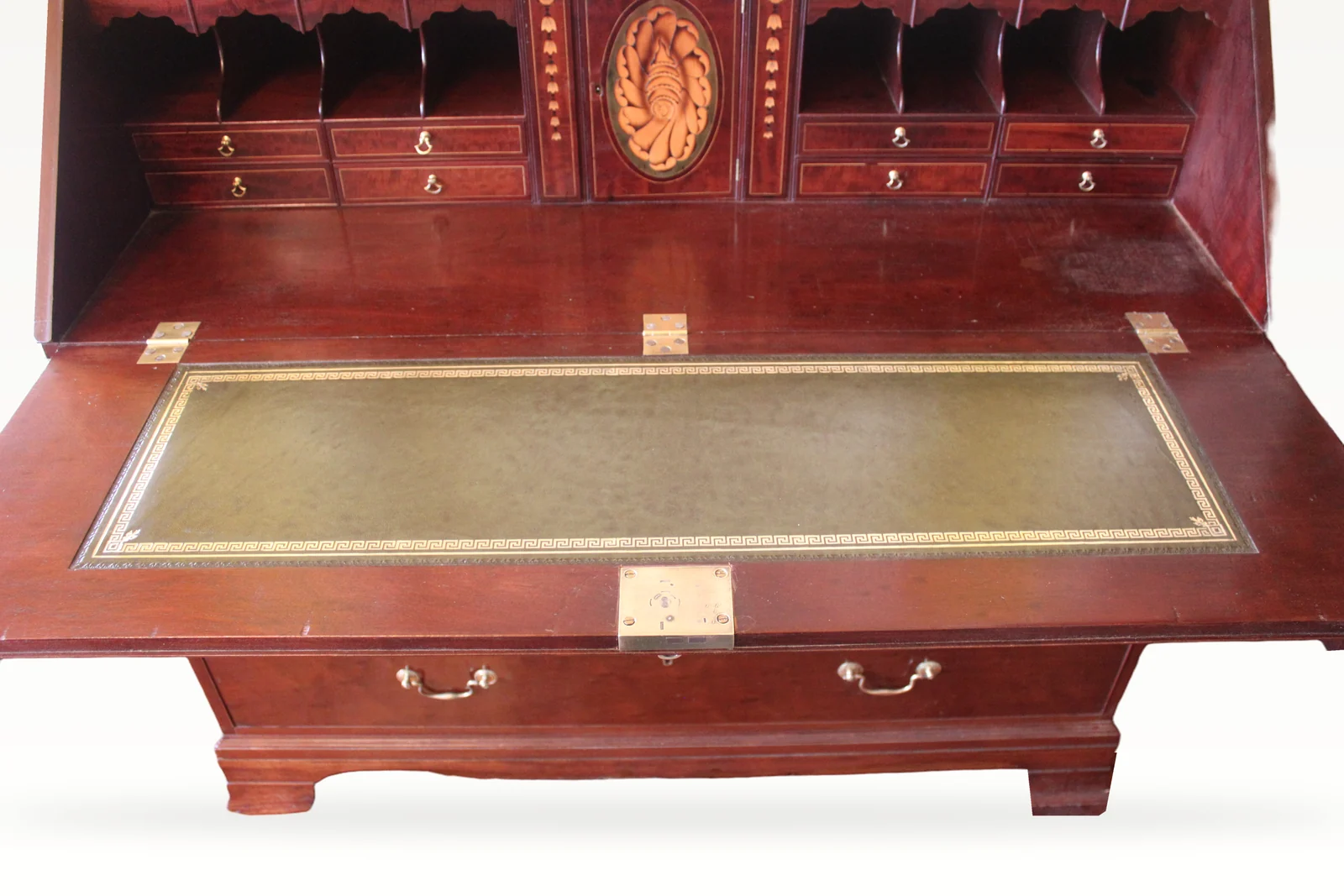 A large George III mahogany bureau with fitted interior — view 8