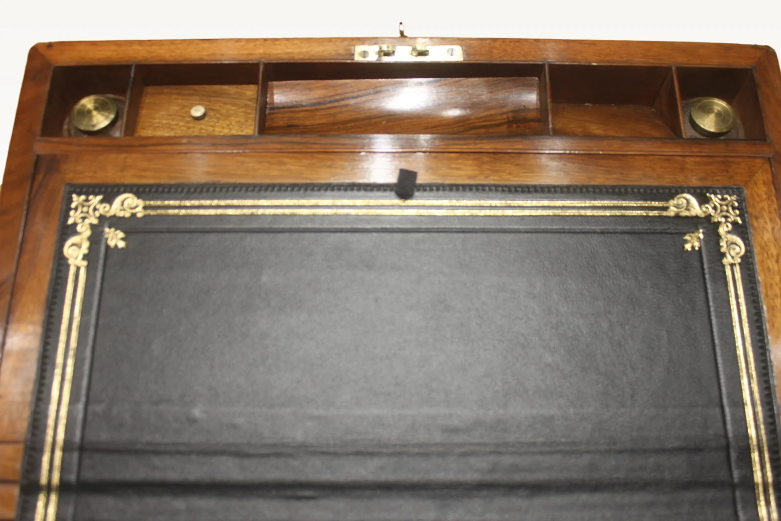 A large Victorian walnut and brass edged writing slope with secret drawers 4905 — view 11