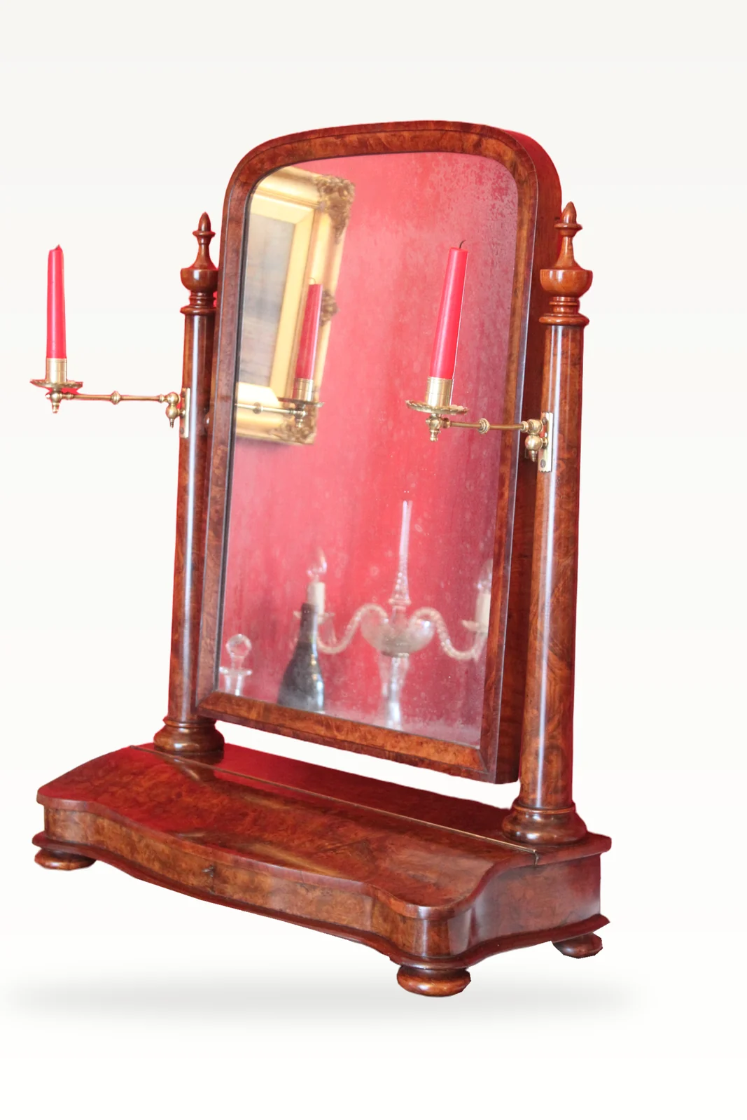 A large Victorian burr walnut toilet or dressing mirror.