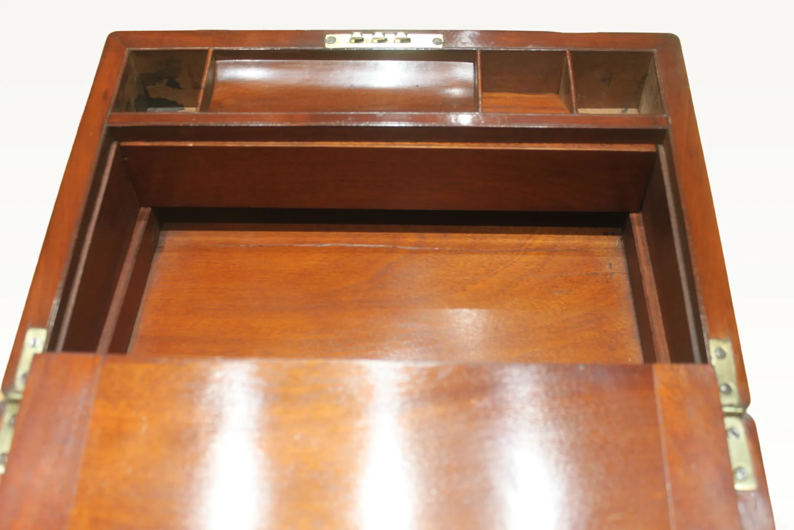 Campaign style mahogany writing slope with secret drawers — view 8