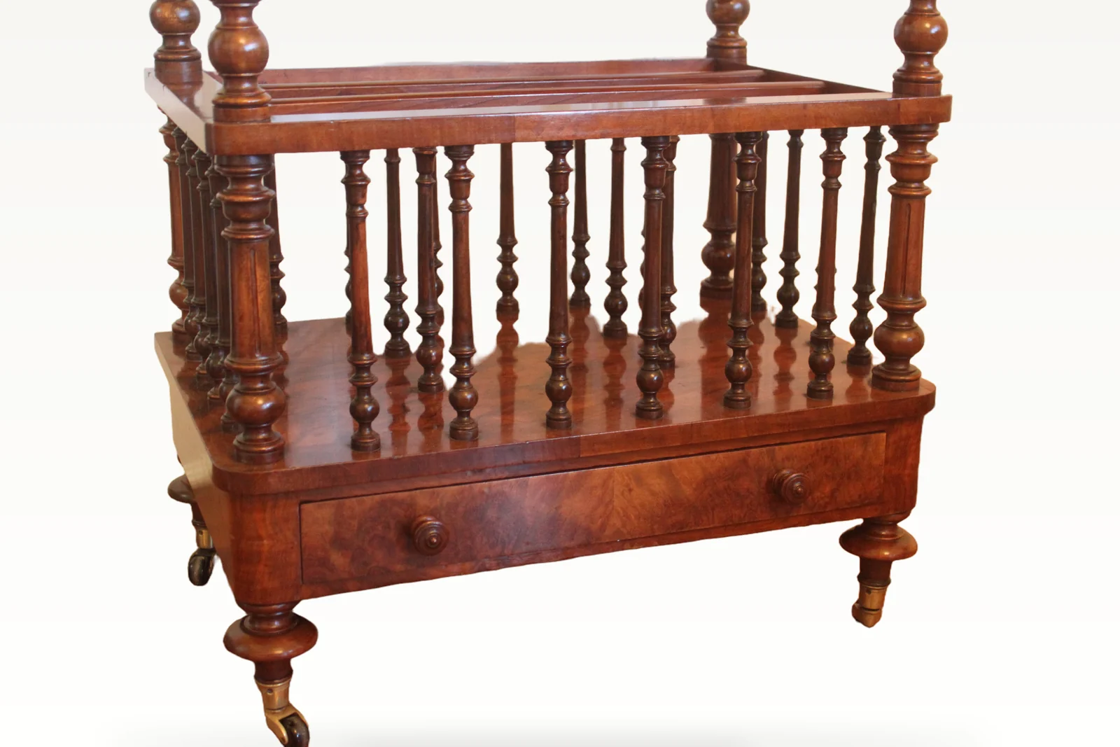 Victorian burr walnut Canterbury What-not — view 7