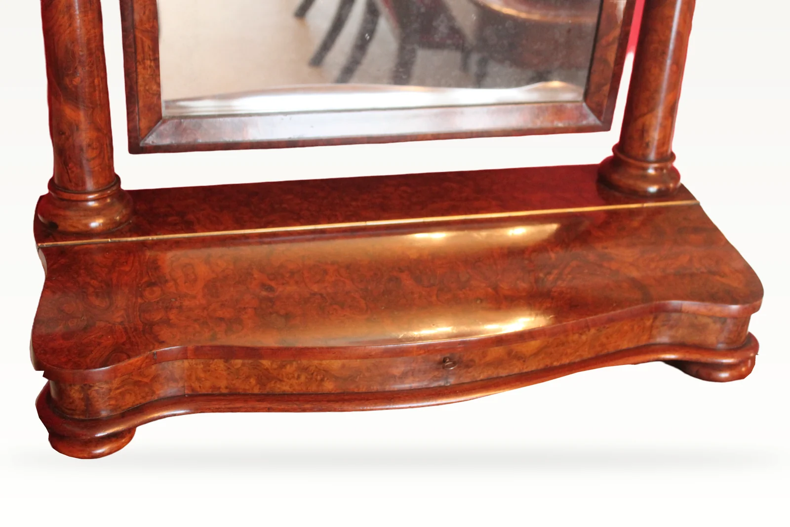 A large Victorian burr walnut toilet or dressing mirror. — view 5