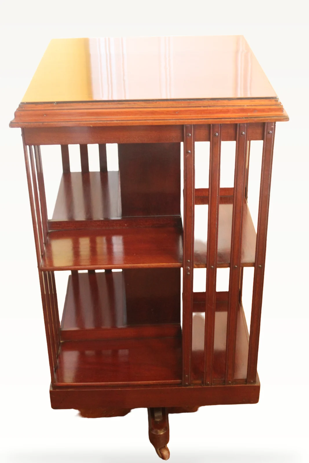 Edwardian mahogany and inlaid revolving bookcase — view 4