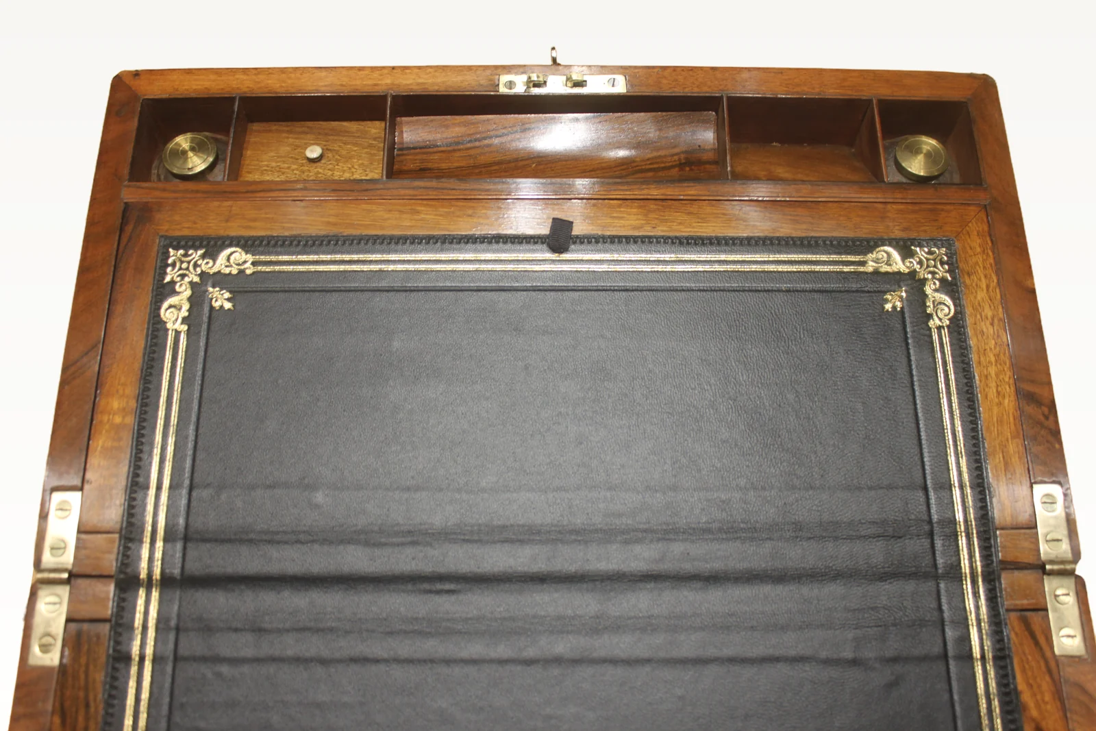 A large Victorian walnut and brass edged writing slope with secret drawers 4905 — view 8