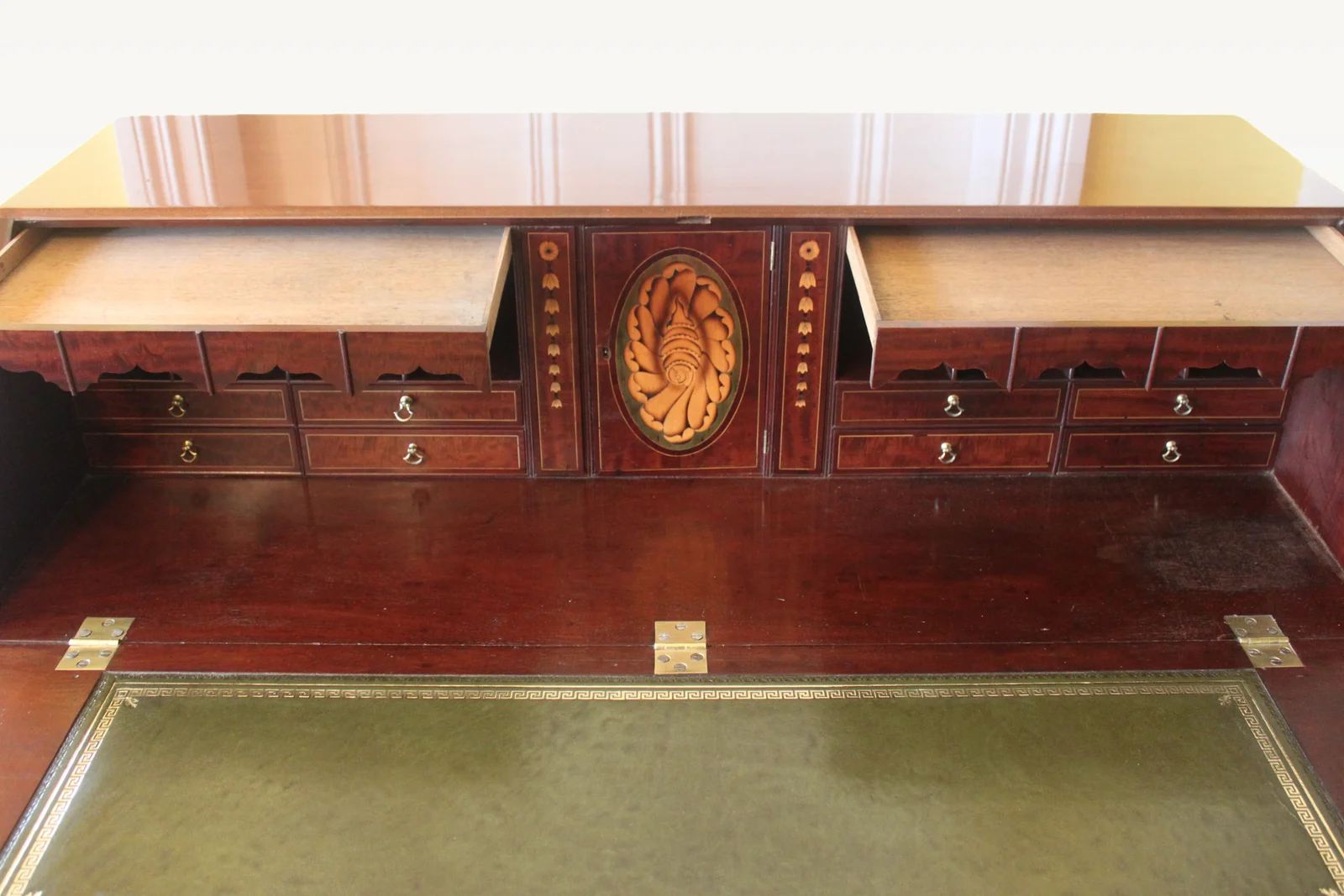 A large George III mahogany bureau with fitted interior — view 3