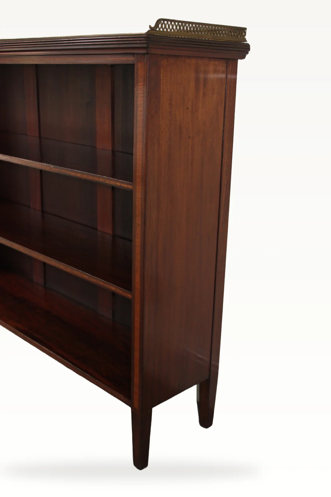 "Sheraton Revival" mahogany inlaid open bookcase — view 8