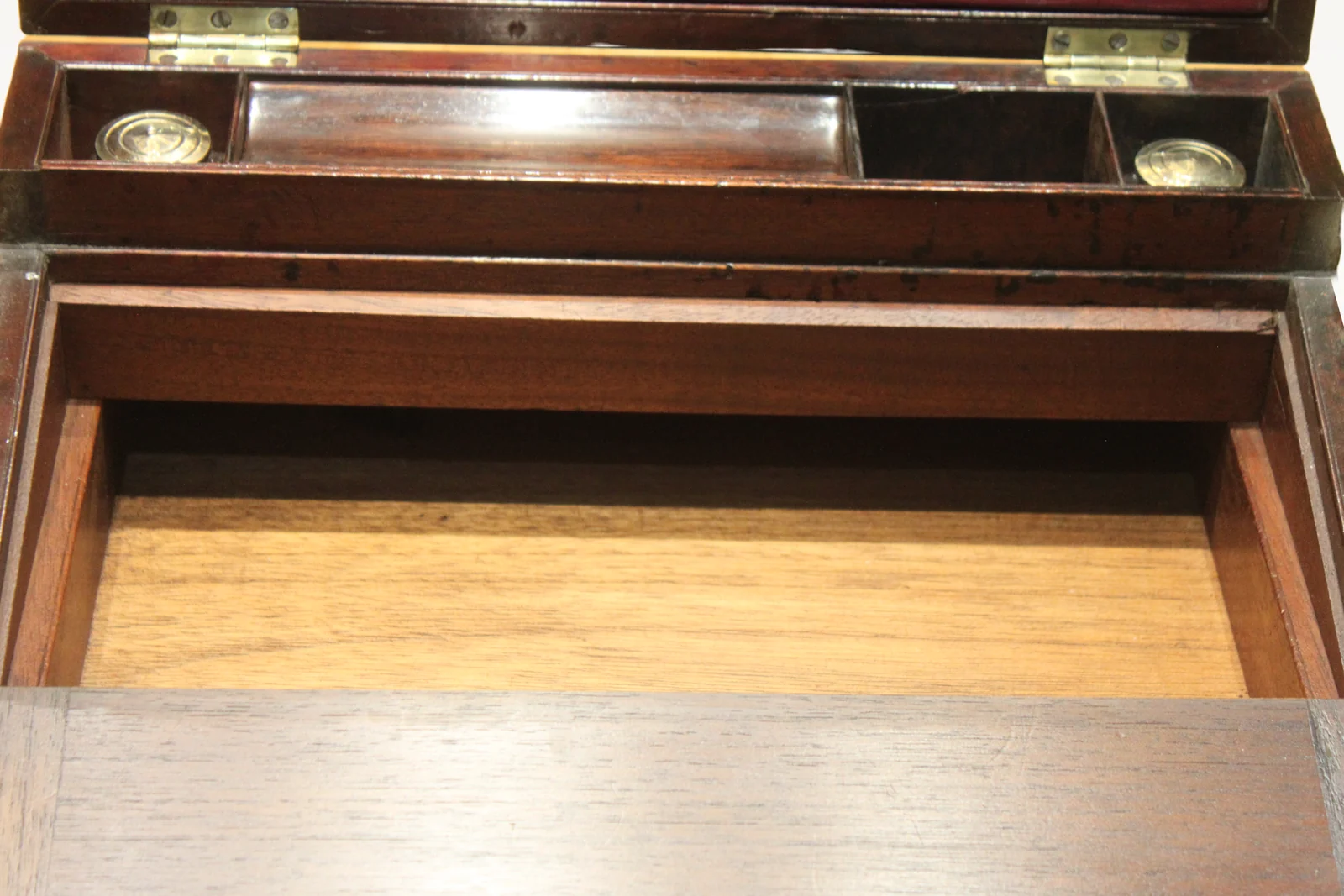 Late Georgian mahogany campaign bi-fold writing slope — view 10