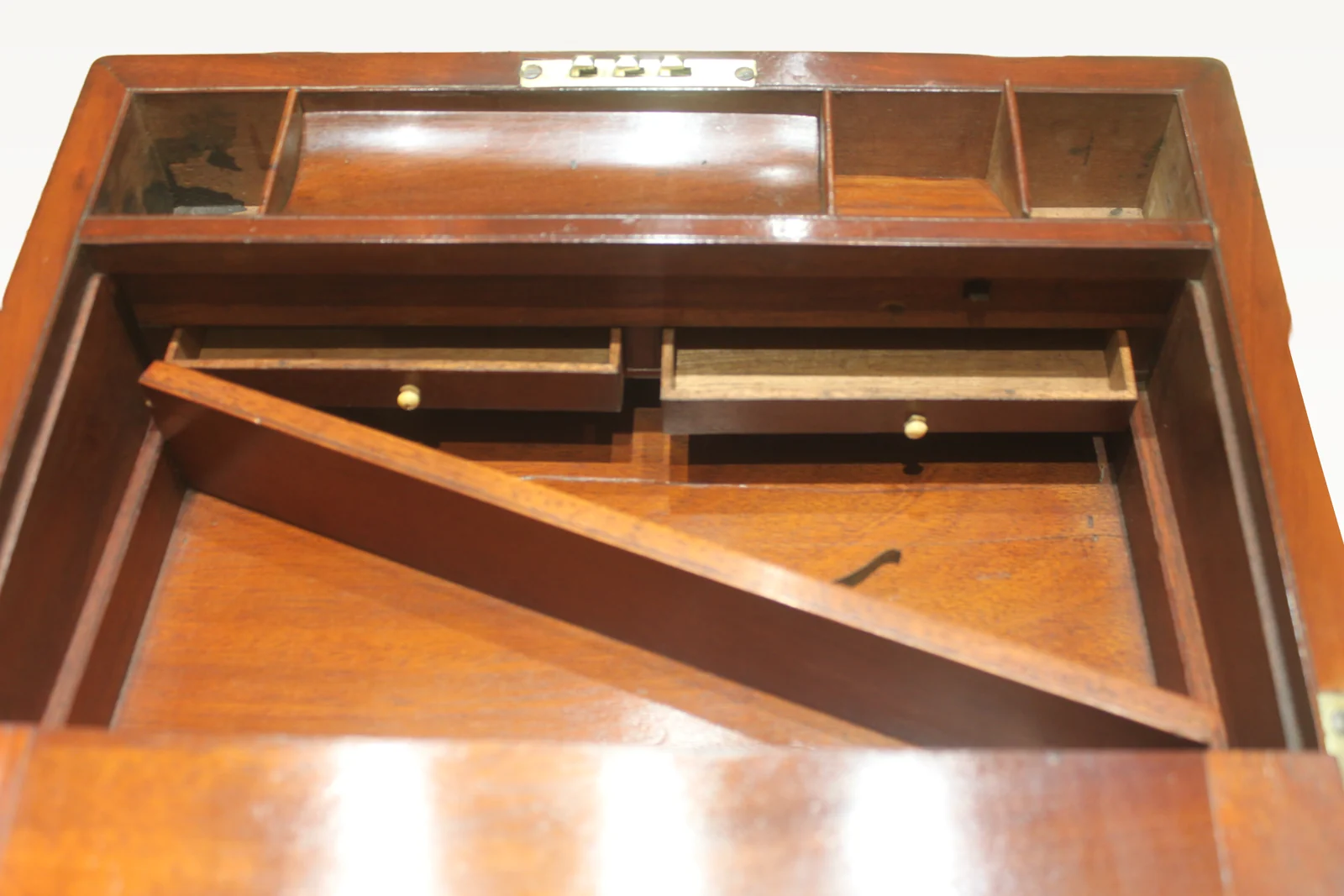 Campaign style mahogany writing slope with secret drawers — view 9