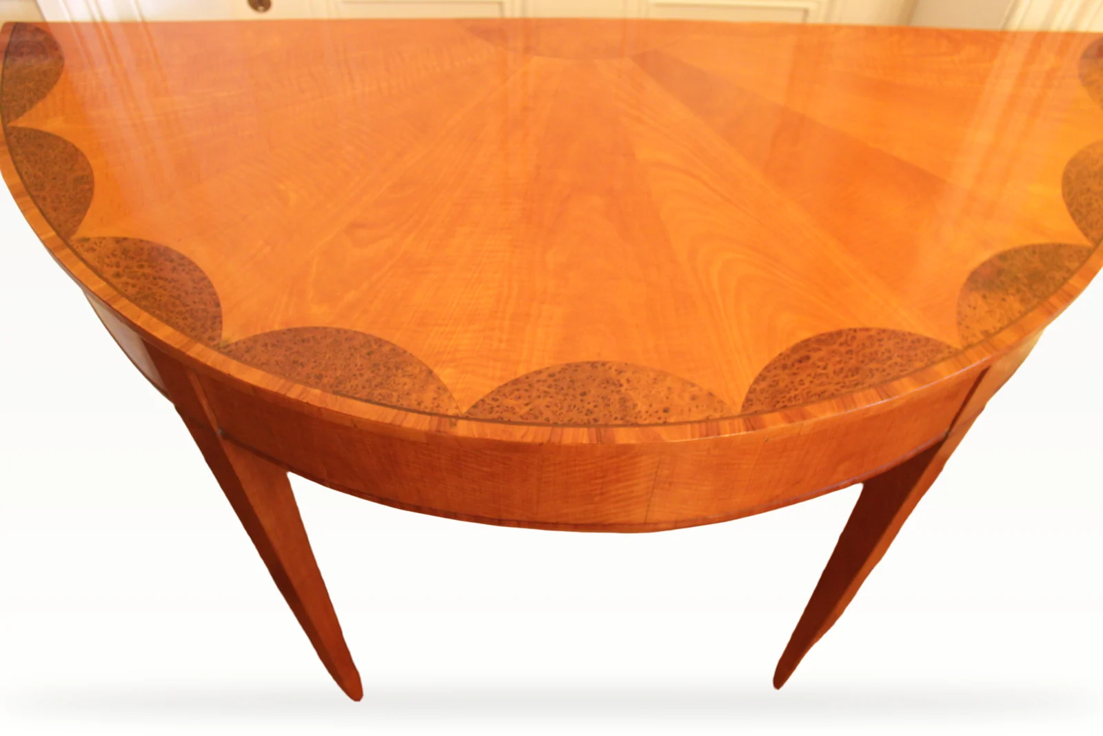 An early 19th century satinwood demi-lune console table — view 2