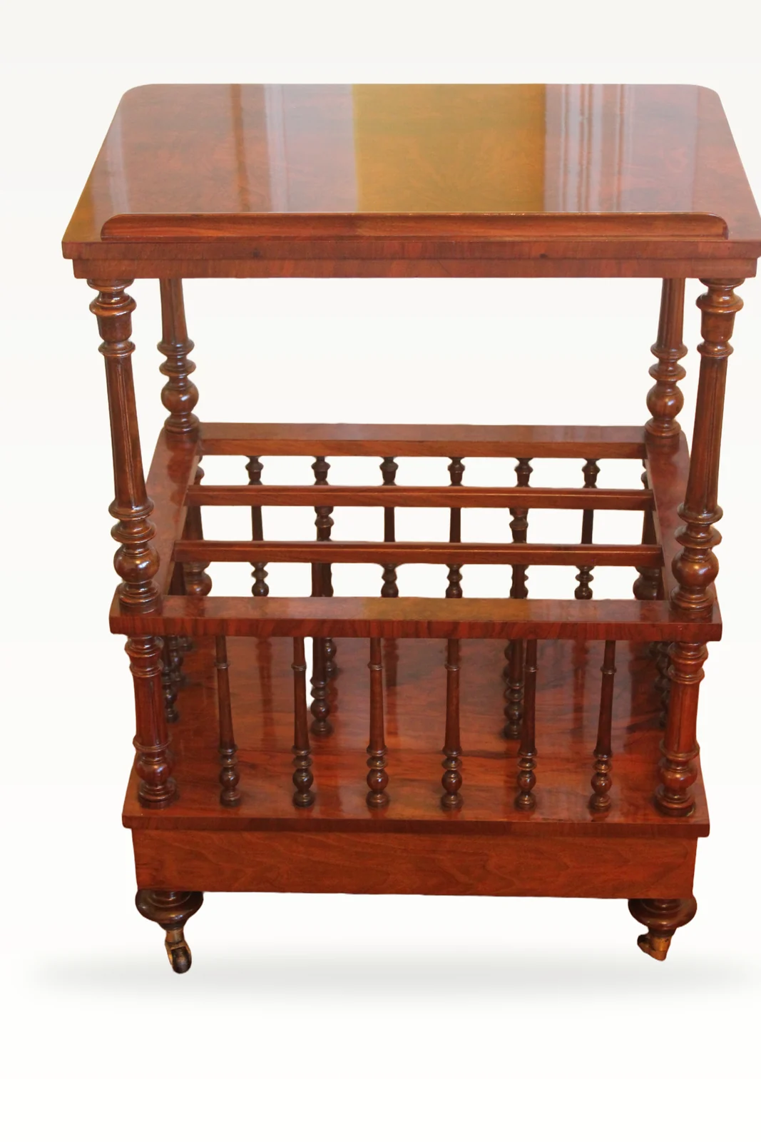 Victorian burr walnut Canterbury What-not — view 4