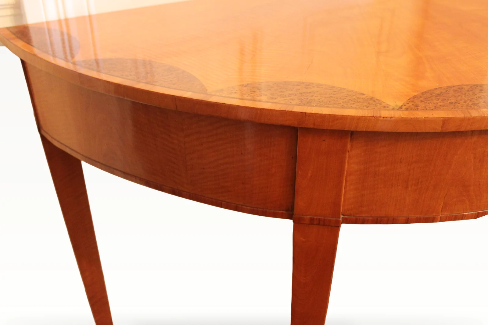 An early 19th century satinwood demi-lune console table — view 6
