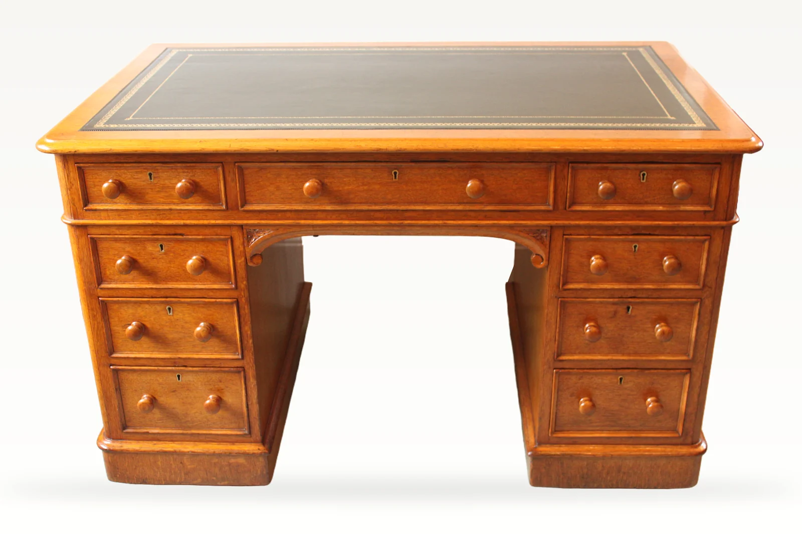 Victorian oak nine drawer pedestal desk by Edwards & Roberts — view 2