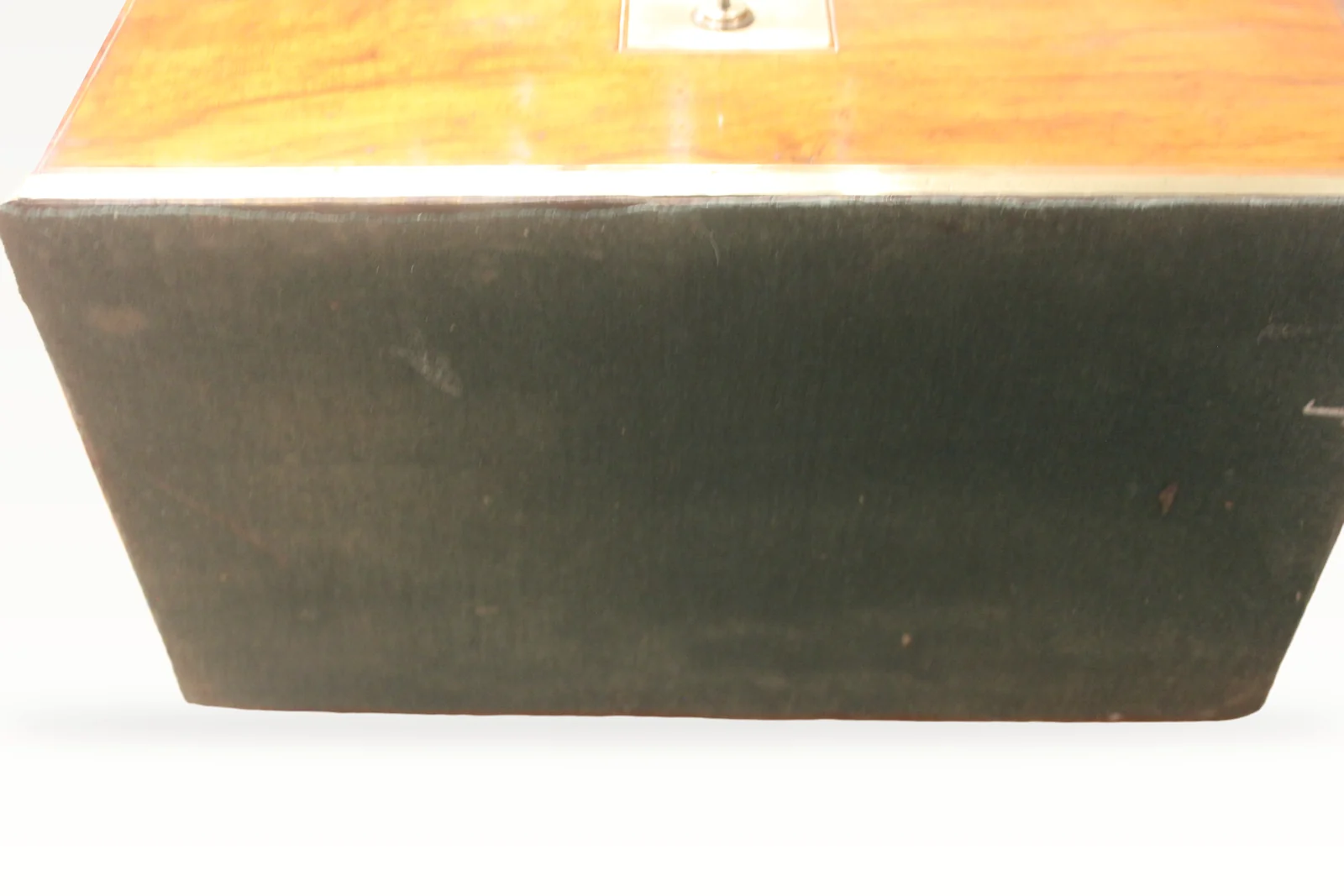 Victorian walnut and brass bound writing slope with Bramah lock, key and secret — view 14
